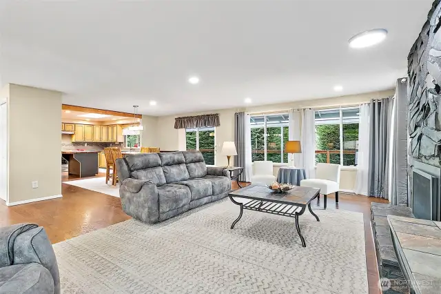 Extra Spacious Living Room Opens to Dining & Kitchen