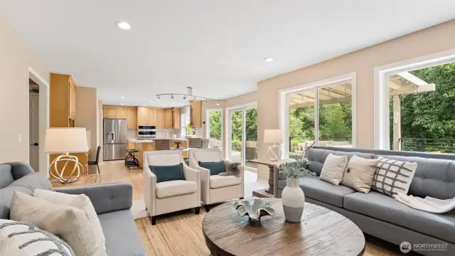 Family Room + Patio + Kitchen.
