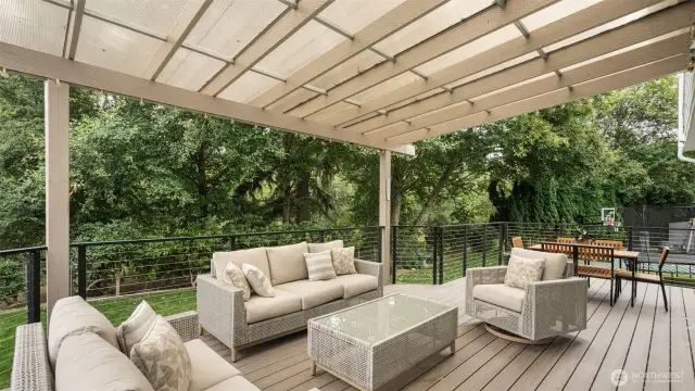Large Wraparound deck with covered patio.