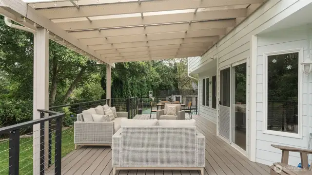 Large Wraparound deck with covered patio.