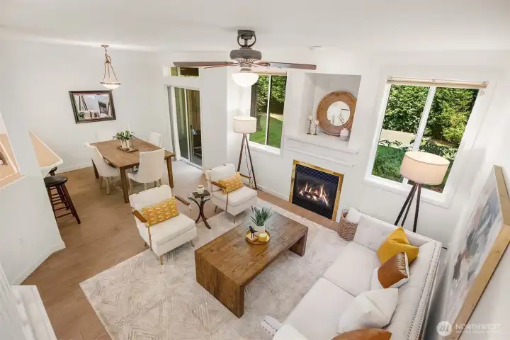 Living space from landing area heading upstairs