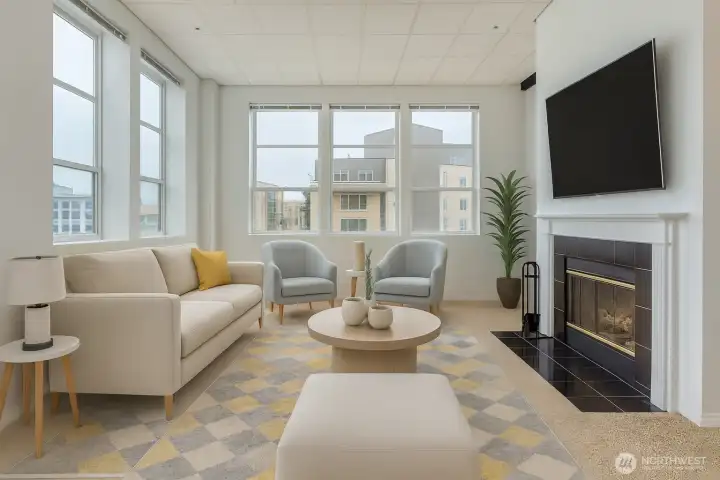 Cozy fireplace, amazing newer windows. Virtually staged.