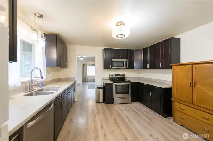 Ample cabinetry for storage and organization.