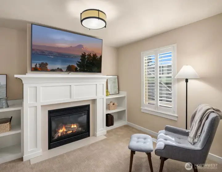 Complete w/ built-in shelves & gas fireplace