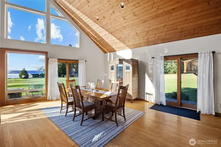 Gathering and enjoying the spacious dining area.  Room for everyone!