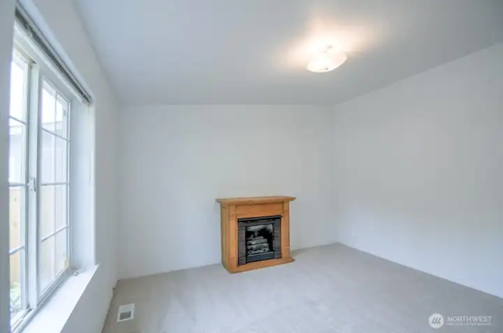 Den with gas fireplace