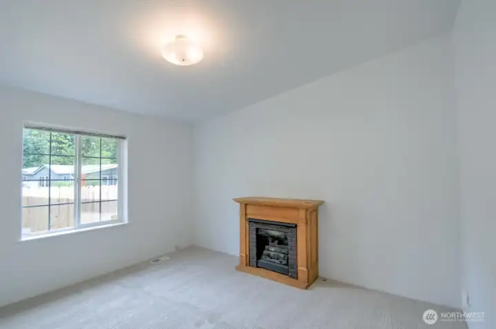 Den with gas fireplace