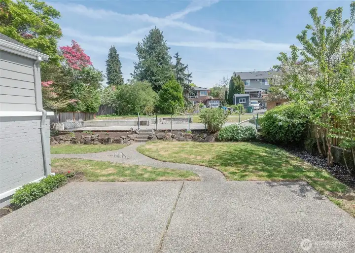 Patio looking to parking area and alley