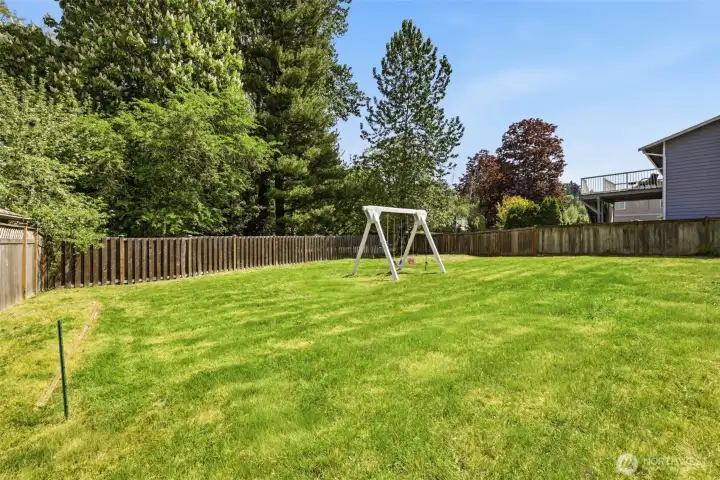 Large, level backyard.