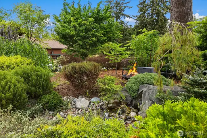 Note the firepit in the center, and the water feature in the foreground.