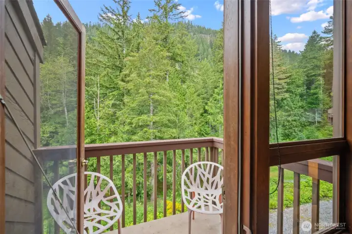 View from the balcony just off of the living room. Partial view of the Nooksack River.