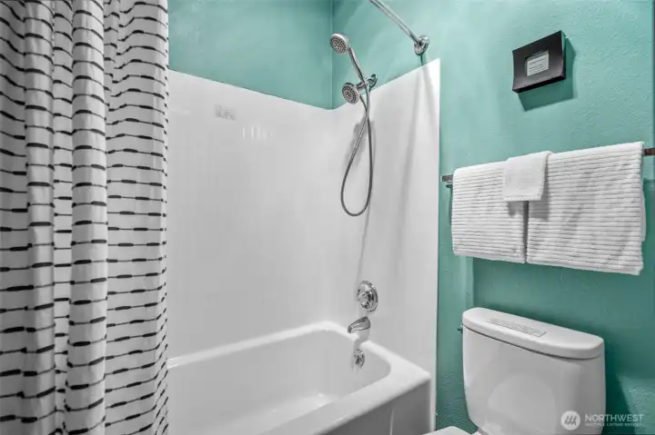 Upper level also has a full bathroom.