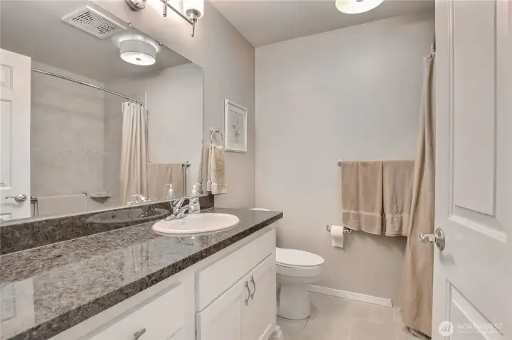 updated hall bath with easy step shower