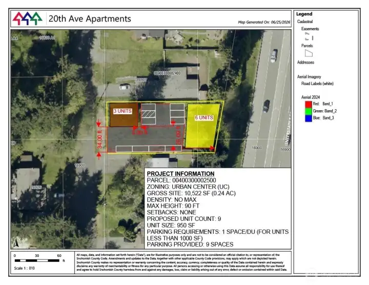 Site plan suggestion for 9 apartment homes at approximately 950ft per unit.