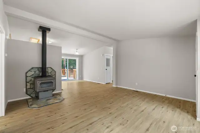 Wood stove in living area