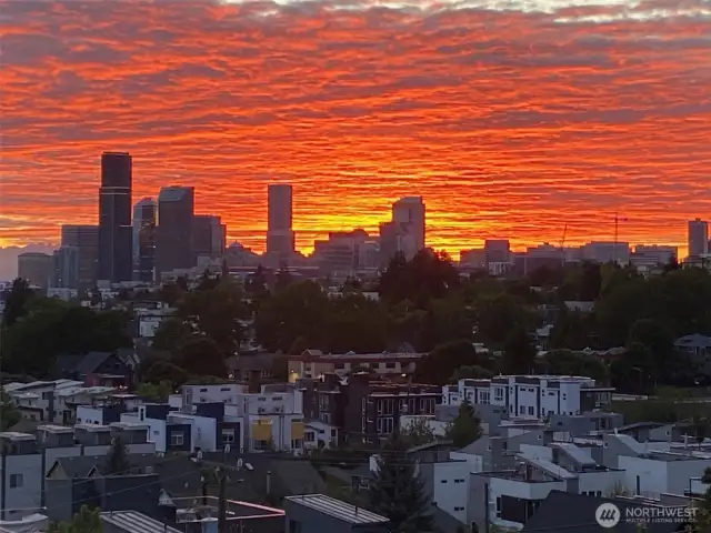 An ever-changing collage of dramatic scenery is shown in this stunning sunset shot from the rooftop deck