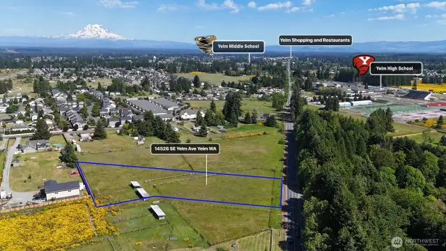 Just outside the Yelm city limits, down the street from Yelm High School plus coffee and restaurants. Moments to shopping and entertainment. Everything is at your fingertips! Blue boundary lines are approximate. Buyer to verify to their own satisfaction.