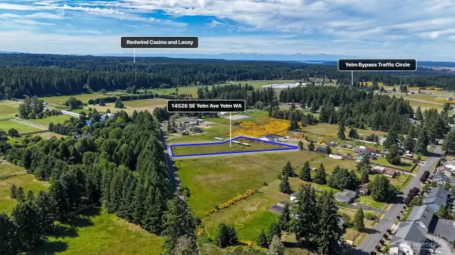 Easy commute to I-5, Lacey, and JBLM. Blue boundary lines are approximate. Buyer to verify to their own satisfaction.