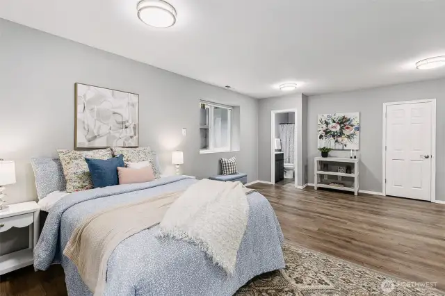 Open floorplan, with full bathroom, large walk-in closet and access to the two car garage.