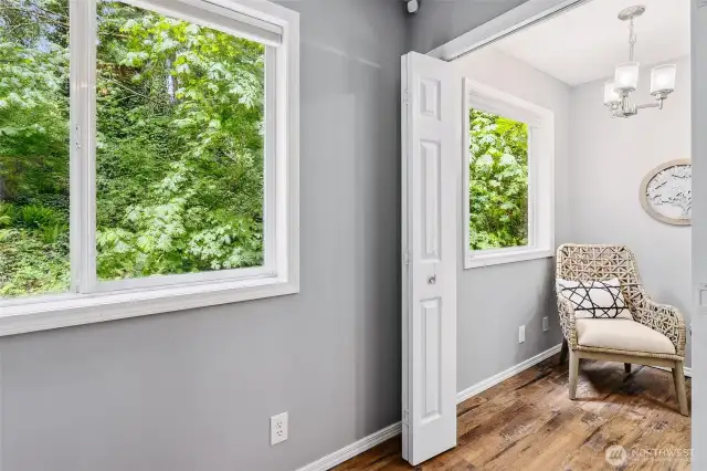 View from bedroom to the stairwell sitting area.
