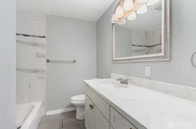 Main floor bathroom off of the family room.