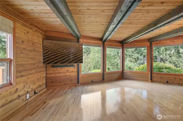 living room, exposed beams