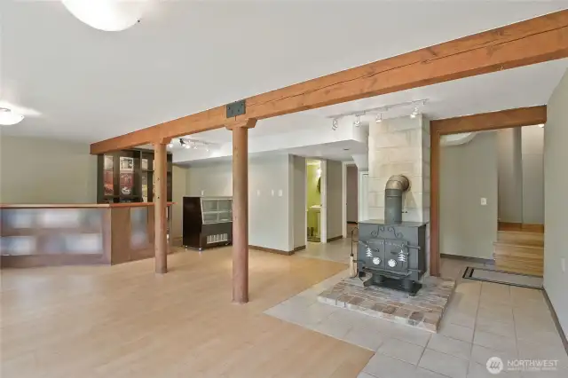 full basement, woodstove