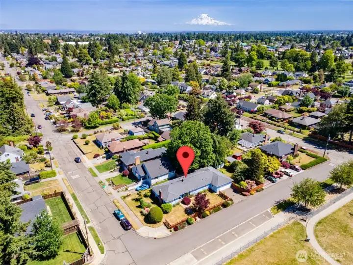 Drone shot, shows off corner lot and gardening options!