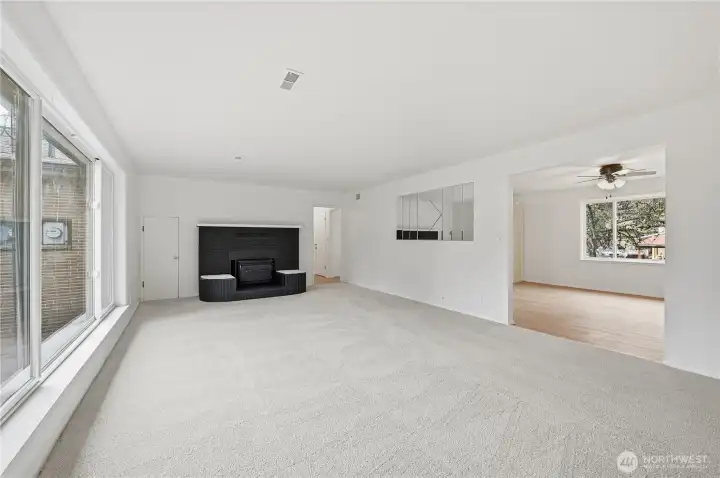 Living room with fire place insert