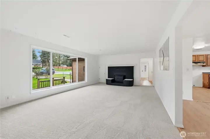 Living room with dining room to the right