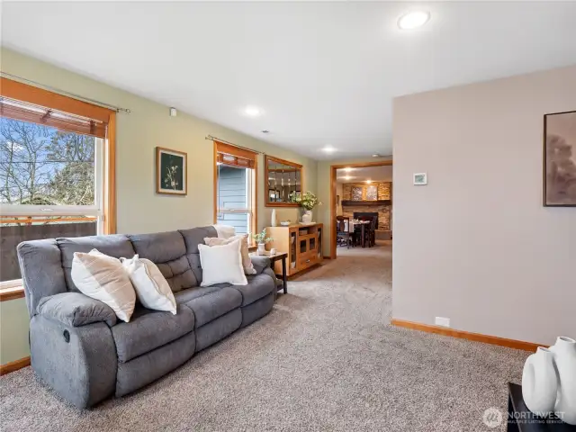 From the family room back toward the dining room, giving you a full picture of the length of the home.