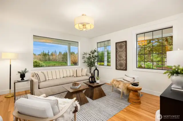 Front living room with views of the Olympic Mountains.