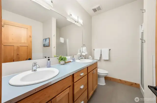 Spa-like bath with soaking tub and shower