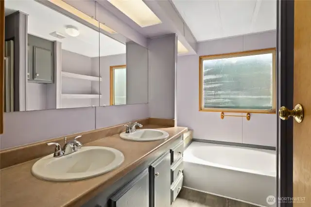 Primary Full Bathroom double sinks, soaking tub and separate shower.