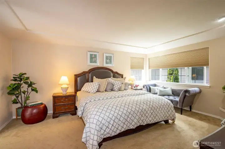 Primary Bedroom with Coffered Ceiling.