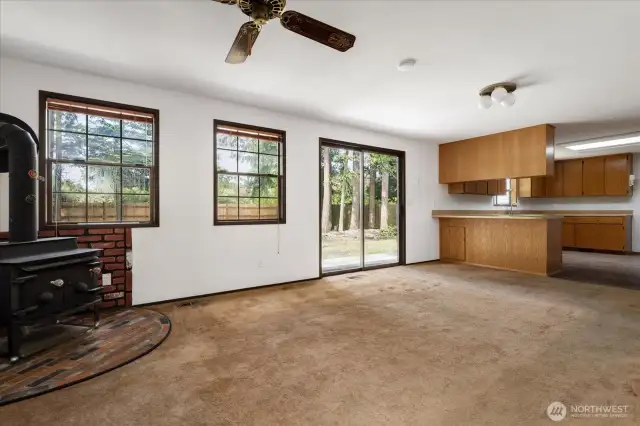 Open living room to kitchen