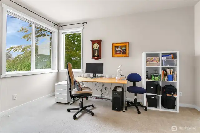 Bedroom three has a large window overlooking the side yard, plus a second large window letting in natural light.