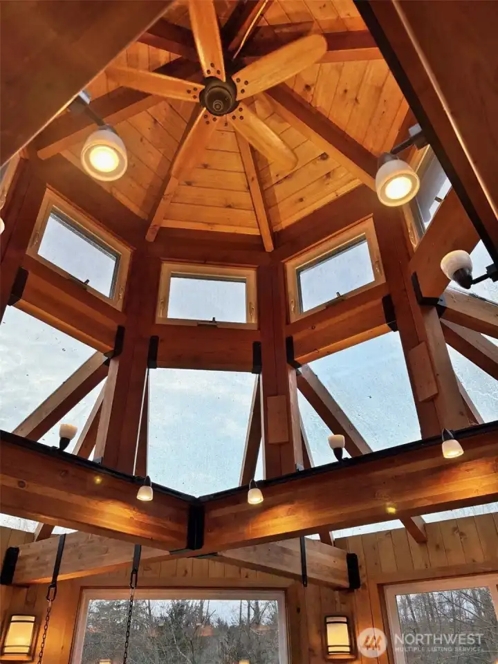 Look up inside the Gazebo - the woodwork gleams!