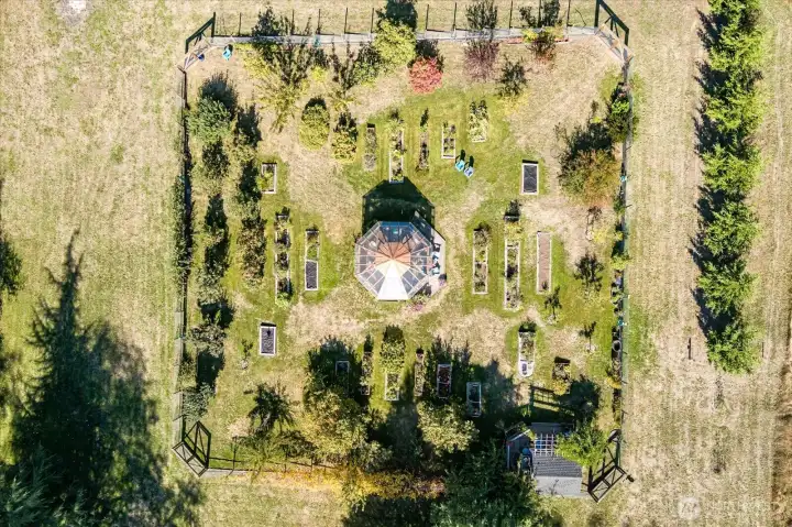 An aerial view of the gardens and Gazebo.