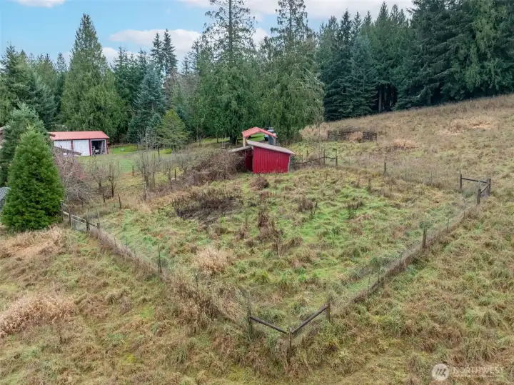 View of barn and pasture