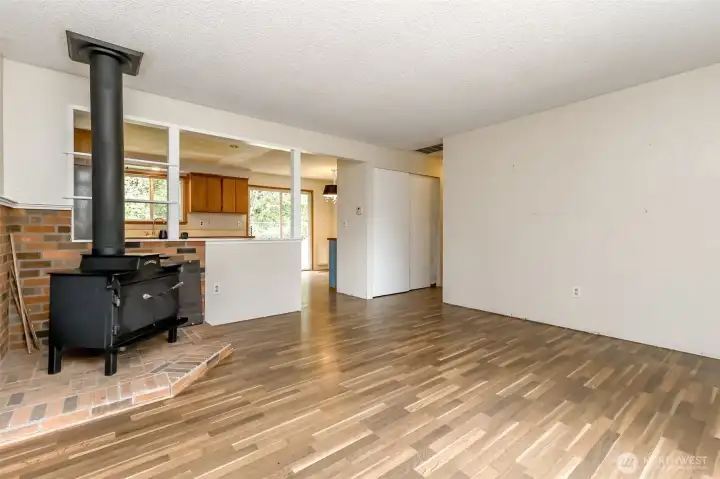 From living room looking into kitchen and dining room space
