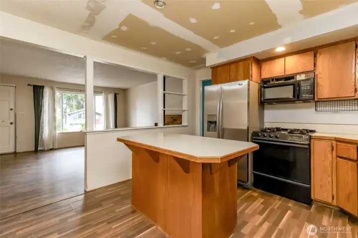 View from kitchen into living room