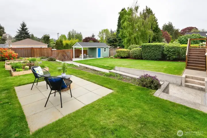 What a beautiful setting!  This area was fantastic for firepit gatherings with friends.  The covered patio attached to the shed is only 1 year old.