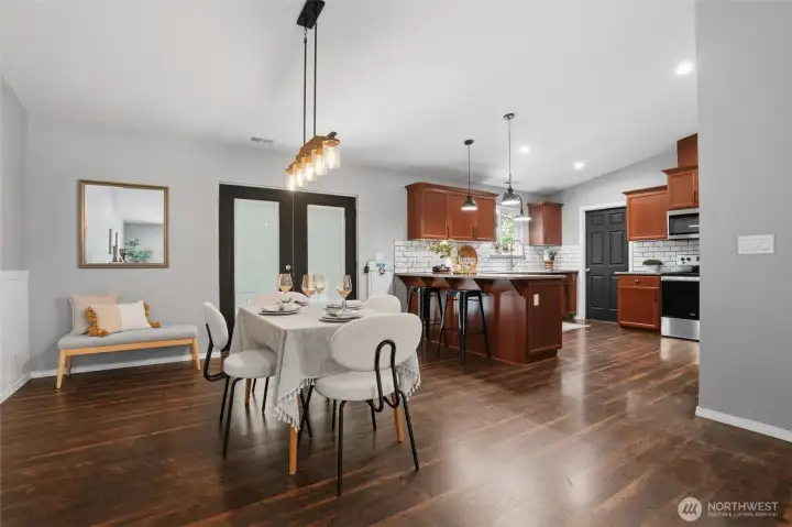 Looking into dining room/kitchen from family room