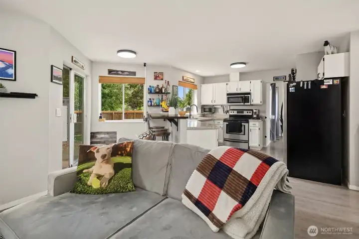 Family room looking into kitchen