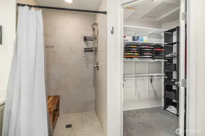 Primary bath with big remodeled walk in shower
