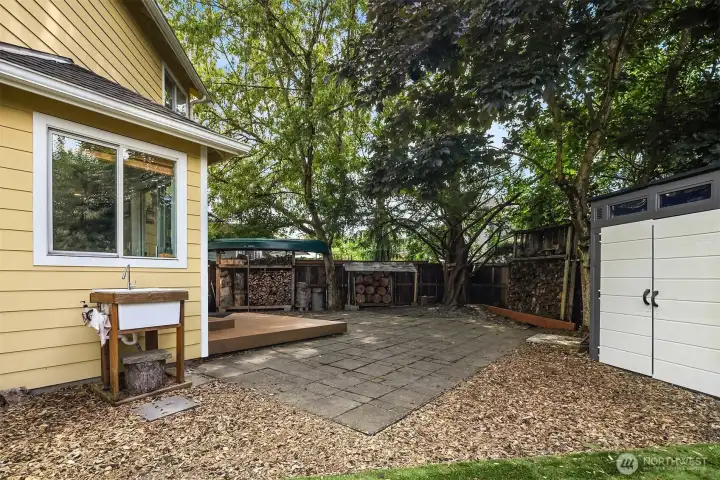 Backyard patio off kitchen