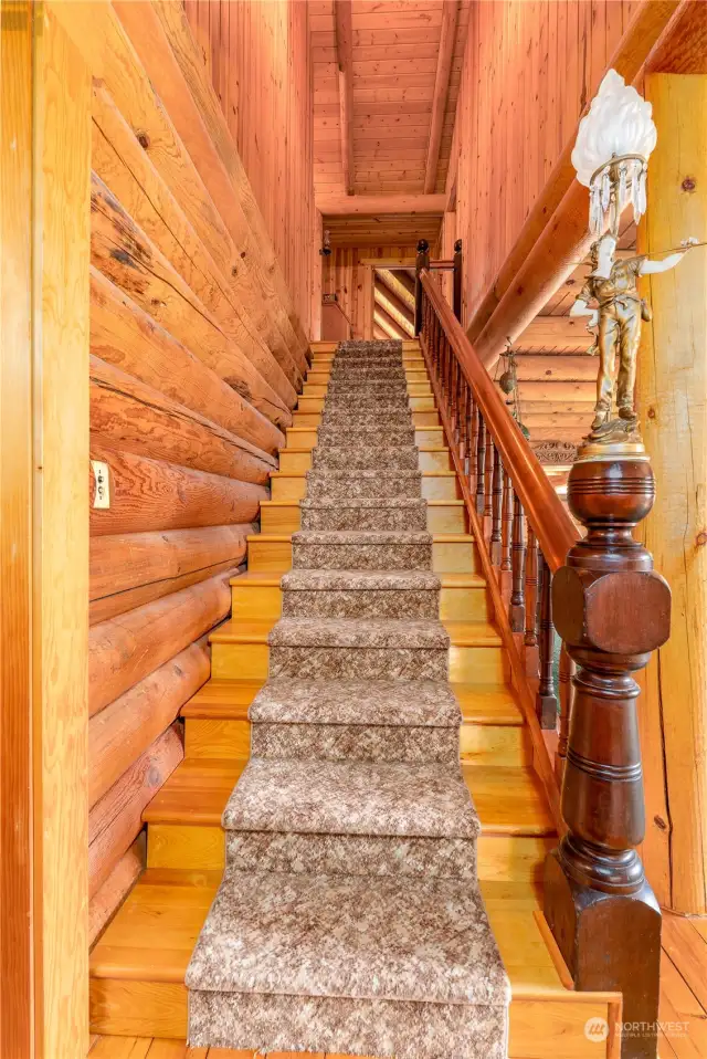 Stairs to second floor, with custom railing features!