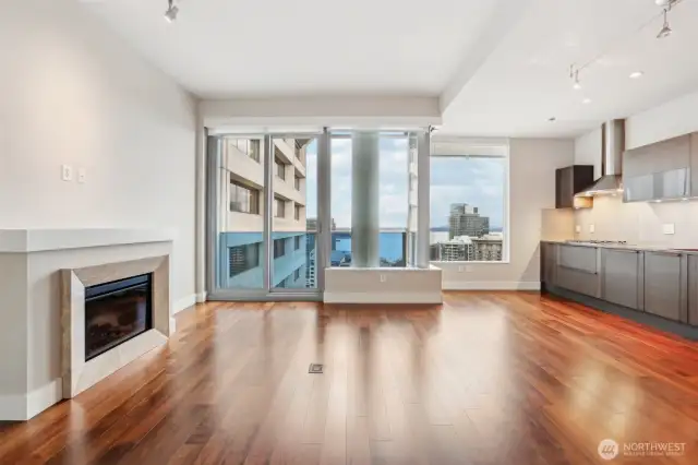 View of living and dining space.