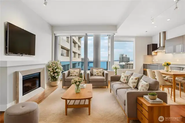 Living & dining space. Virtually staged.